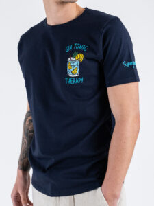 SUPERCULTURE T-shirt in cotone con stampa e ricamo GIN TONIC THERAPY A1115 Blu (1)
