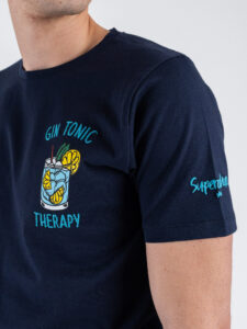 SUPERCULTURE T-shirt in cotone con stampa e ricamo GIN TONIC THERAPY A1115 Blu (2)