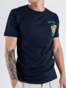 SUPERCULTURE T-shirt in cotone con stampa e ricamo GIN TONIC THERAPY A1115 Blu (5)