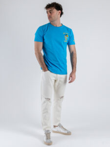 SUPERCULTURE T-shirt in cotone con stampa e ricamo GIN TONIC THERAPY A1115 Turchese (2)