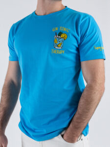 SUPERCULTURE T-shirt in cotone con stampa e ricamo GIN TONIC THERAPY A1115 Turchese (4)