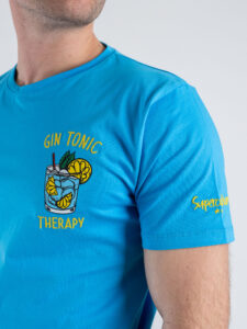 SUPERCULTURE T-shirt in cotone con stampa e ricamo GIN TONIC THERAPY A1115 Turchese (5)
