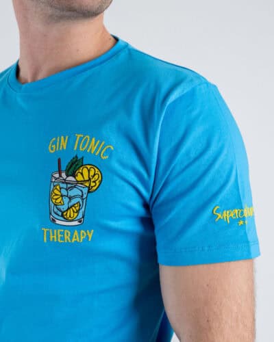 SUPERCULTURE T shirt in cotone con stampa e ricamo GIN TONIC THERAPY A1115 Turchese 5 Nuovi Arrivi