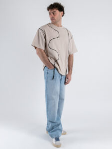 T-shirt a mezza manica con ricami GS9138 Beige (2)