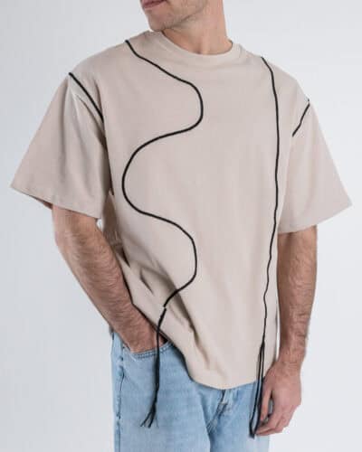 T shirt a mezza manica con ricami GS9138 Beige 3 Nuovi Arrivi