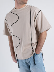 T-shirt a mezza manica con ricami GS9138 Beige (4)