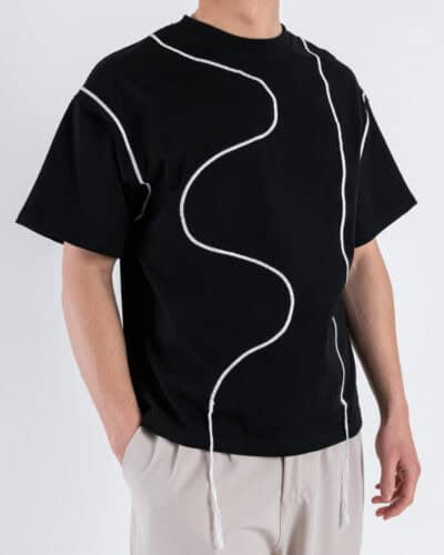 T shirt a mezza manica con ricami GS9138 Nero 3 Nuovi Arrivi