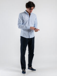 BERNA Pantalone in misto lino morbido con pinces 251108 Blu