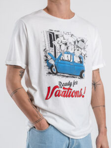 BERNA T-shirt in cotone con stampa frontale VACATIONS! 251363 Panna (5)