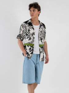 BL11 Camicia a MM in fantasia foglie spezzate 30923E30 Nera (2)