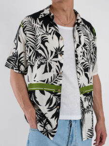 BL11 Camicia a MM in fantasia foglie spezzate 30923E30 Nera (3)