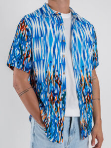 BL11 Camicia a MM in fantasia psichedelica 30923H30 Blu (2)