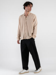 BLACKSUNDAY Camicia senza collo in viscosa RUBINO Beige (2)