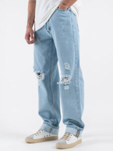 BLACKSUNDAY Jeans loose fit con rotture GPE505 Azzurro (2)