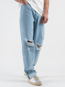 BLACKSUNDAY Jeans loose fit con rotture GPE505 Azzurro (3)