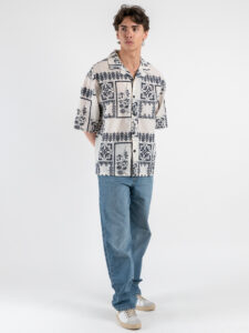 Camicia con collo a V mezza manica in fantasia L815245 Blu (2)