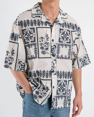 Camicia con collo a V mezza manica in fantasia L815245 Blu 3 Nuovi Arrivi