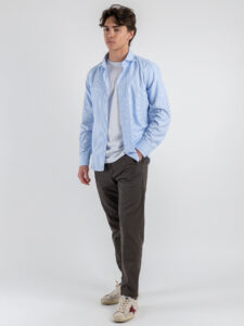 Camicia in cotone rigata con colletto 600AK Azzurro (2)