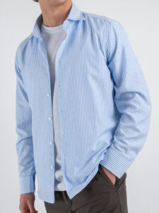 Camicia in cotone rigata con colletto 600AK Azzurro (3)