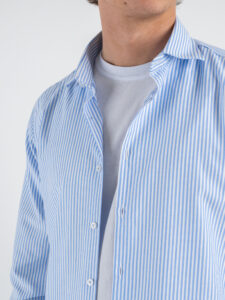 Camicia in cotone rigata con colletto 600AK Azzurro (4)