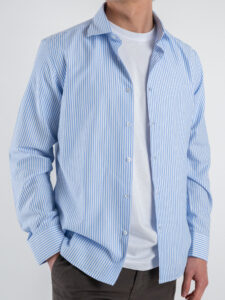 Camicia in cotone rigata con colletto 600AK Azzurro (5)