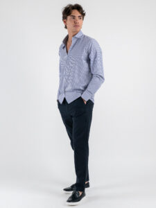 Camicia in cotone rigata con colletto 600AK Blu (2)