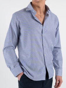 Camicia in cotone rigata con colletto 600AK Blu (3)