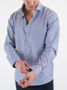 Camicia in cotone rigata con colletto 600AK Blu (5)