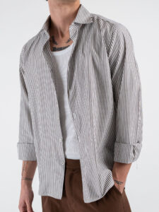 Camicia in cotone rigata con colletto 600AK Moro (2)