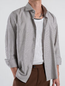Camicia in cotone rigata con colletto 600AK Moro (4)