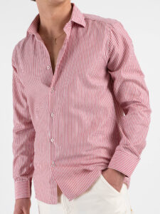 Camicia in cotone rigata con colletto 600AK Rosso (2)