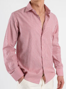 Camicia in cotone rigata con colletto 600AK Rosso (3)