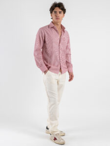 Camicia in cotone rigata con colletto 600AK Rosso (4)