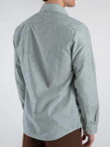 Camicia in cotone rigata con colletto 600AK Verde (2)