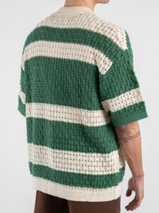 Camicia mezza manica in maglia traforata W85891 CremaVerde (1)
