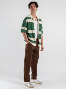 Camicia mezza manica in maglia traforata W85891 CremaVerde (2)