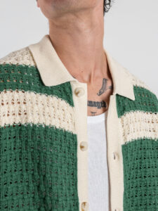 Camicia mezza manica in maglia traforata W85891 CremaVerde (4)