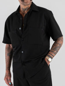 Coordinato con camicia MM + Bermuda con coulisse 7714 Nero (3)