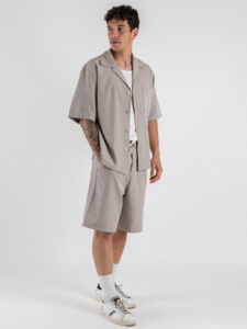 Coordinato con camicia MM collo bowling + Bermuda con coulisse 7774 Fango (2)