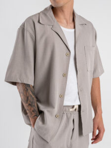 Coordinato con camicia MM collo bowling + Bermuda con coulisse 7774 Fango (3)