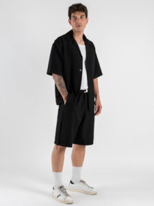 Coordinato con camicia MM collo bowling + Bermuda con coulisse 7774 Nero (1)