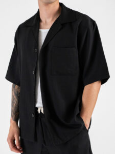 Coordinato con camicia MM collo bowling + Bermuda con coulisse 7774 Nero (3)