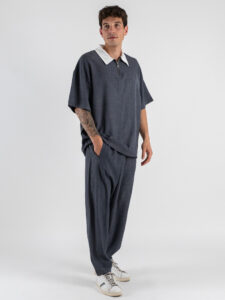 Coordinato con camicia a MM con colletto bianco + pantalone baggy fit FIA Piombo (2)
