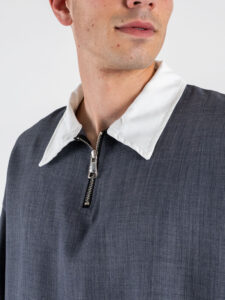 Coordinato con camicia a MM con colletto bianco + pantalone baggy fit FIA Piombo (4)