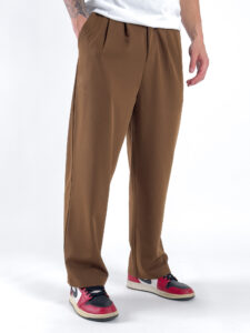 ESTASI Pantalone leggero gamba larga con elastico in vita YAMAL Cioccolato1
