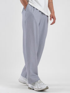 ESTASI Pantalone leggero gamba larga con elastico in vita YAMAL Grigio (3)