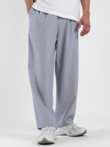 ESTASI Pantalone leggero gamba larga con elastico in vita YAMAL Grigio (4)