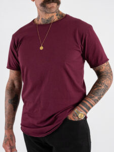 ESTASI T-shirt tinta unita a taglio vivo VENERE Bordeaux (3)