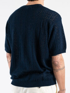GIANNI LUPO T-shirt in maglia traforata a mezza manica GL35211 Navy (1)