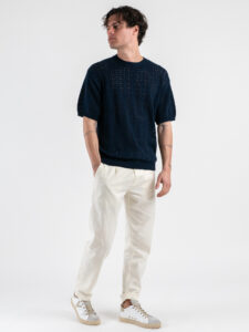 GIANNI LUPO T-shirt in maglia traforata a mezza manica GL35211 Navy (2)